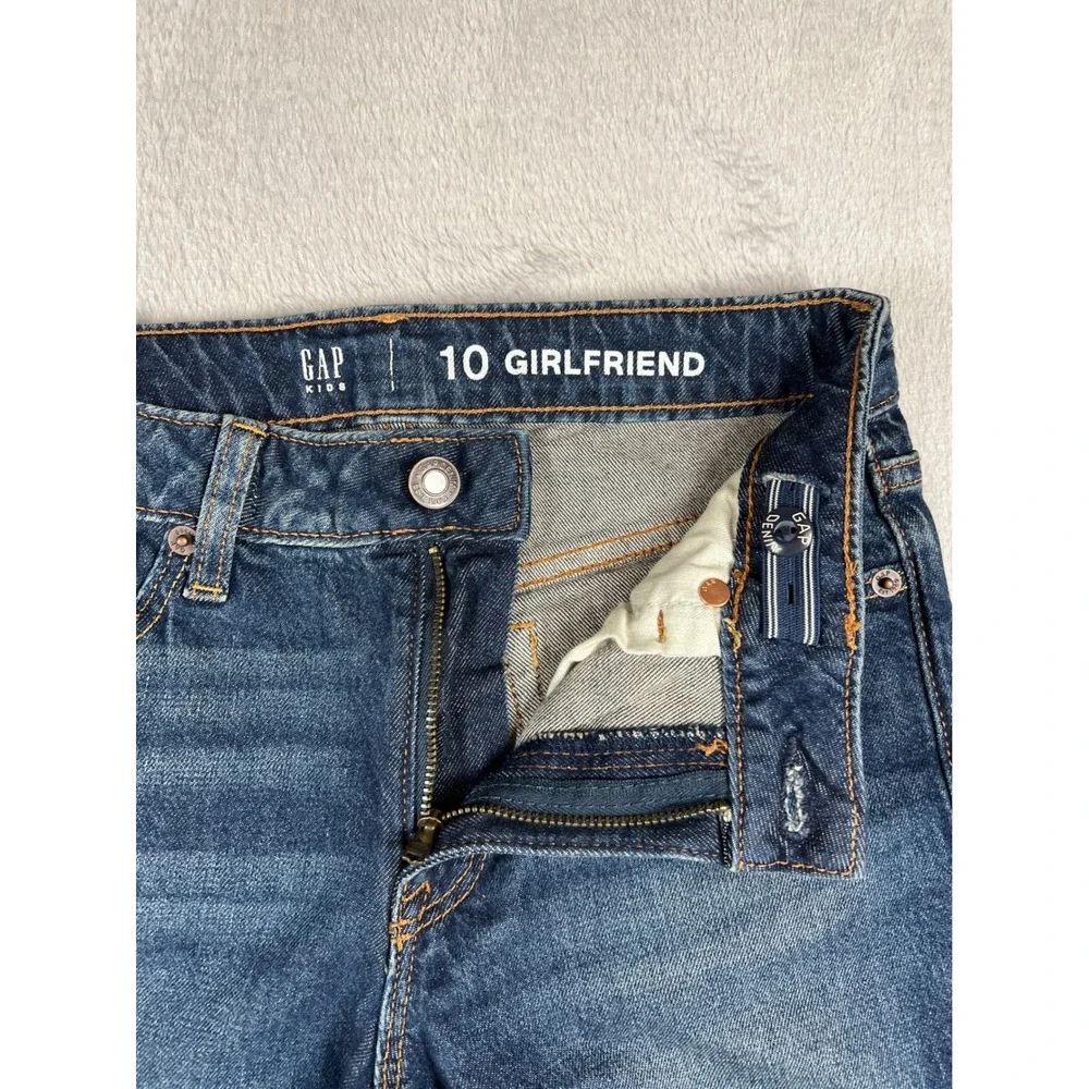 Gap Kids Girls Blue Denim Girlfriend Jeans Size 10 Adjustable Waist Medium Wash
